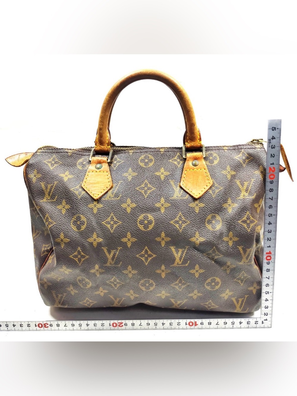 Louis Vuitton Speedy 30 Monogram Canvas Bag with Tan Trim